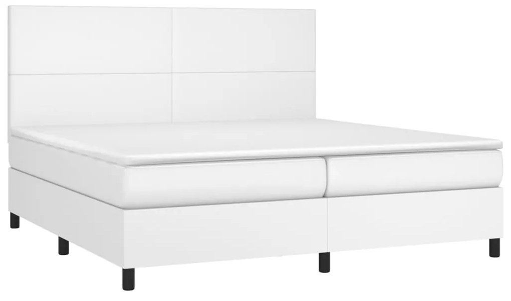 vidaXL Κρεβάτι Boxspring με Στρώμα Λευκό 200x200 εκ. Συνθετικό Δέρμα