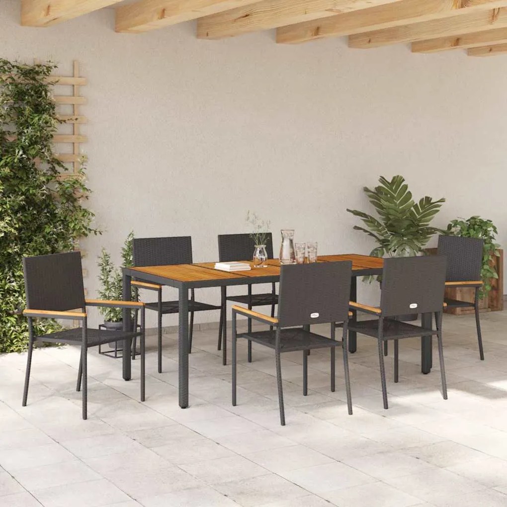 vidaXL Σέτ φαγητού για κήπο 7 pcs Μαύρο 190 x 90 x 75 cm