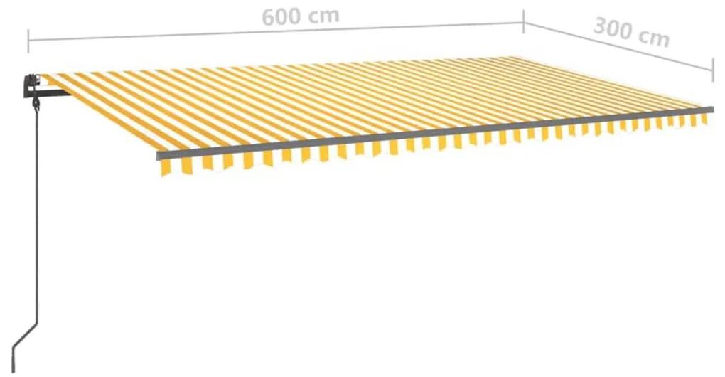 Τέντα Συρόμενη Χειροκίνητη με Στύλους Κίτρινο / Λευκό 6x3 μ. - Κίτρινο