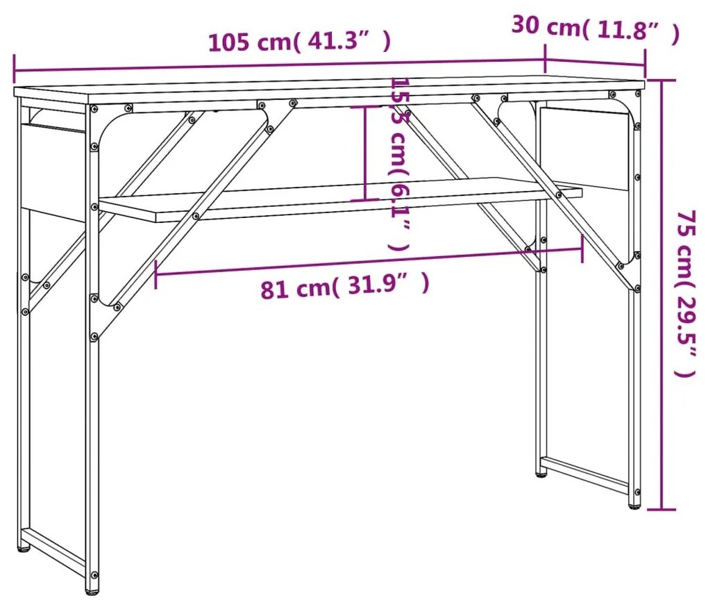 Τραπέζι Κονσόλα Καπνιστή Δρυς 105 x 30 x 75 εκ. Επεξεργ. Ξύλο - Καφέ