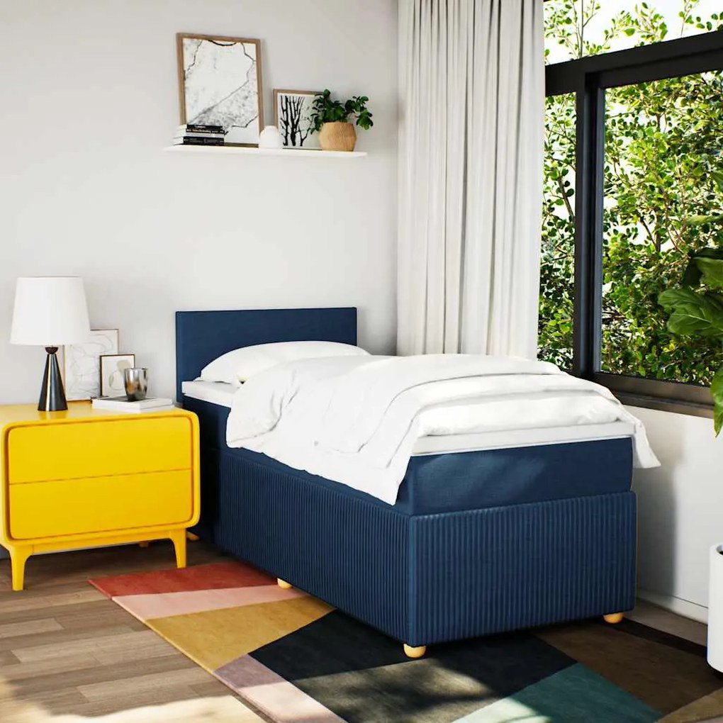 vidaXL Κρεβάτι Boxspring με Στρώμα Μπλε 100 x 200 εκ. Υφασμάτινο