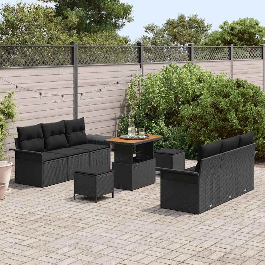 vidaXL Σετ Καναπέ Κήπου με μαξιλάρι 9 pcs Μαύρο 90 x 55 x 71 cm