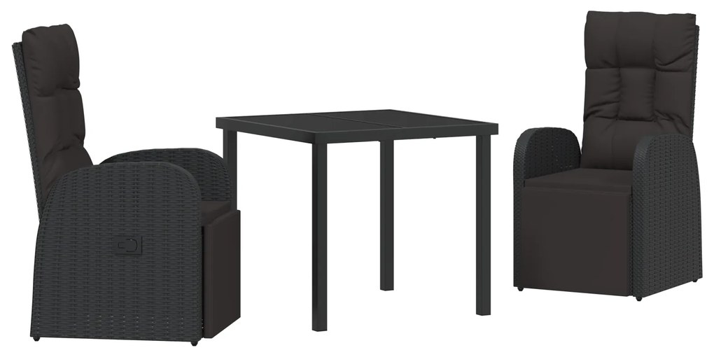 vidaXL Καρέκλες Κήπου με Ανάκλιση 3 pcs Μαύρο 80 x 80 x 73 εκ