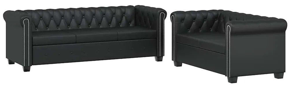 vidaXL Καναπέδες Chesterfield Διθέσιος + Τριθέσιος Μαύρο Συνθ. Δέρμα