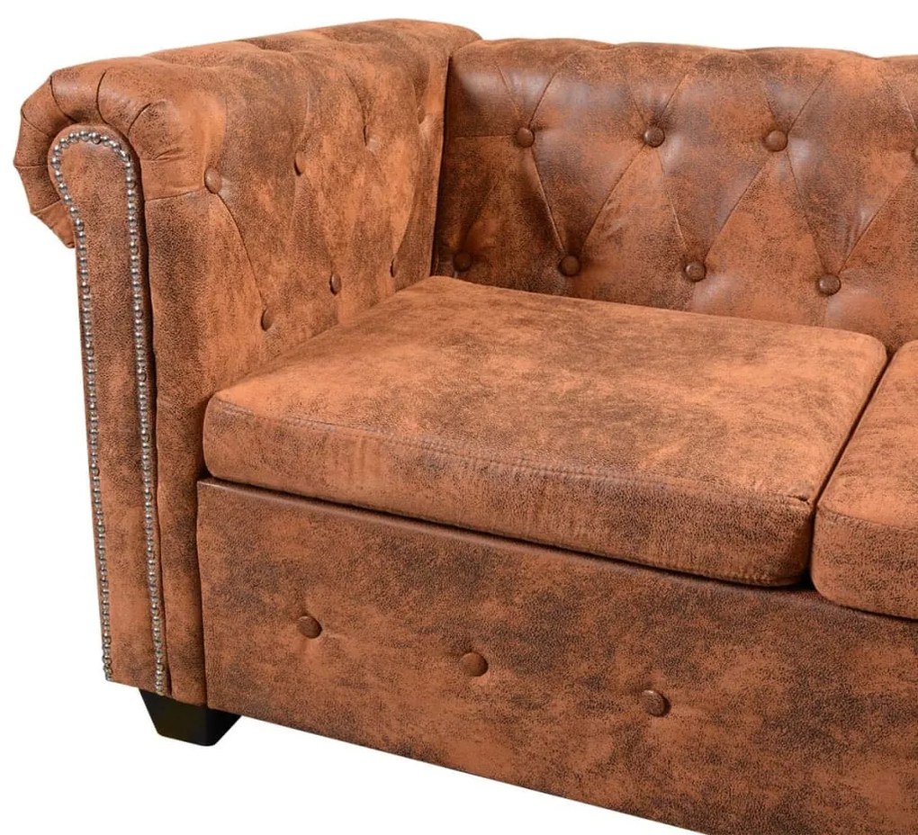 vidaXL Καναπές Γωνιακός Πενταθέσιος Chesterfield Καφέ Συνθετικό Δέρμα