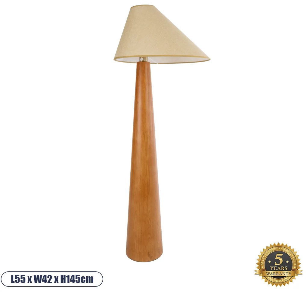 02230 GloboStar®  KAUAI 02230 Boho Επιδαπέδιο Φωτιστικό Μονόφωτο 1 x E27 IP20 Καφέ Ξύλο με Μπεζ Ύφασμα - Μ55 x Π42 x Υ145cm