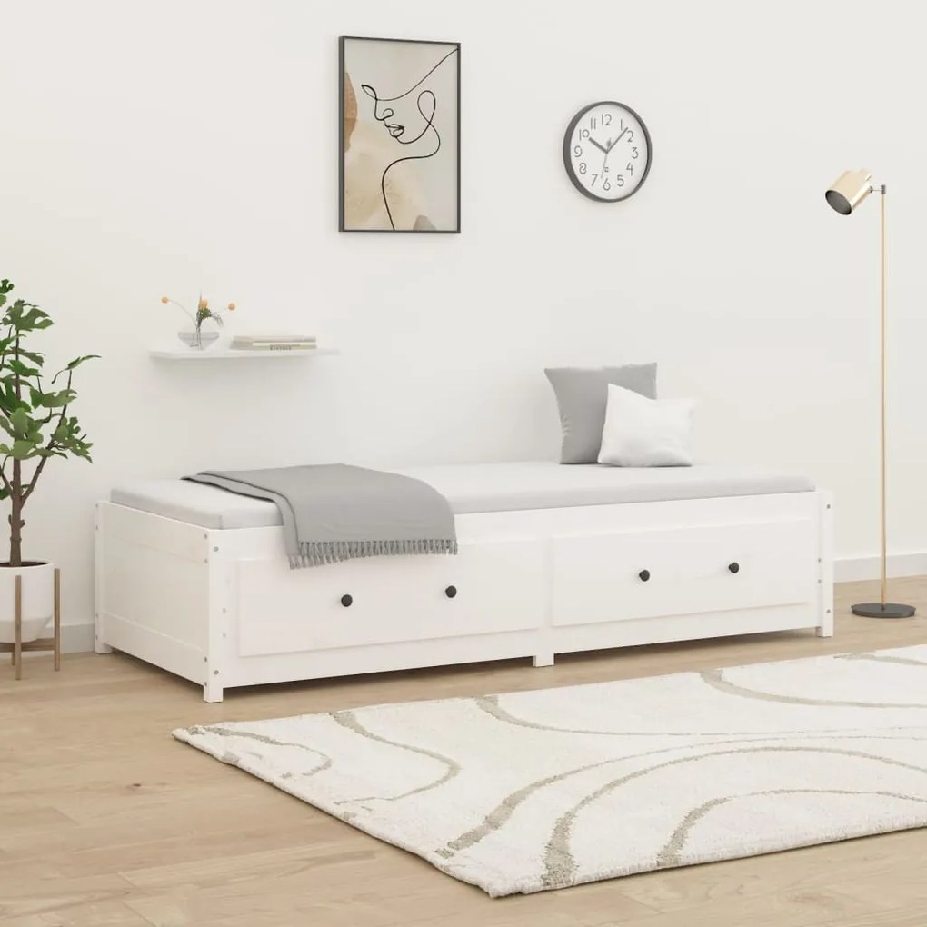 Καναπές Κρεβάτι Λευκός 90x190εκ.από Μασίφ Ξύλο Πεύκου Single