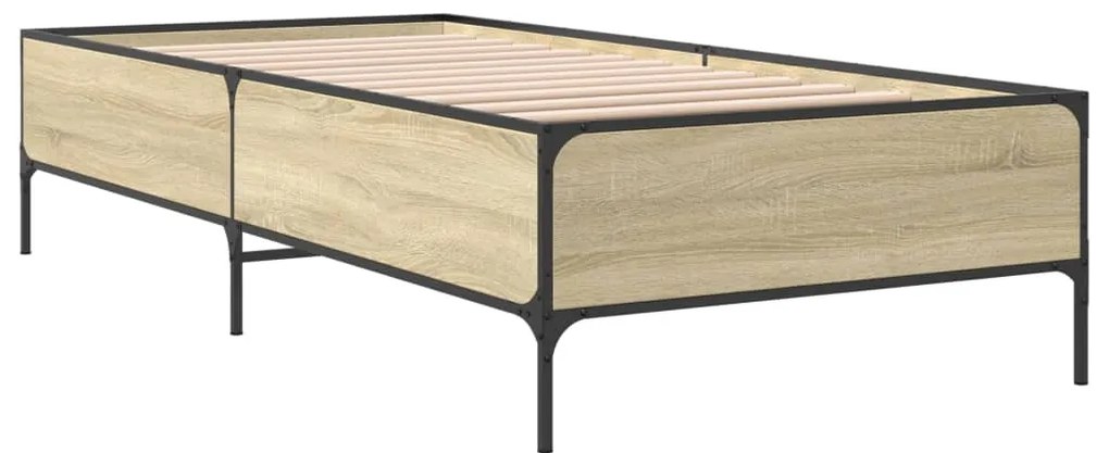 vidaXL Πλαίσιο Κρεβατιού Sonoma Δρυς 90 x 190 εκ. Επεξ. Ξύλο &amp; Μέταλλο
