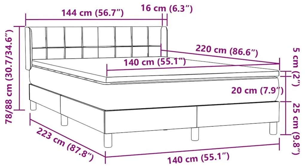 Κρεβάτι Boxspring με Στρώμα Ανοιχτό Γκρι 140x220 εκ. Βελούδινο - Γκρι