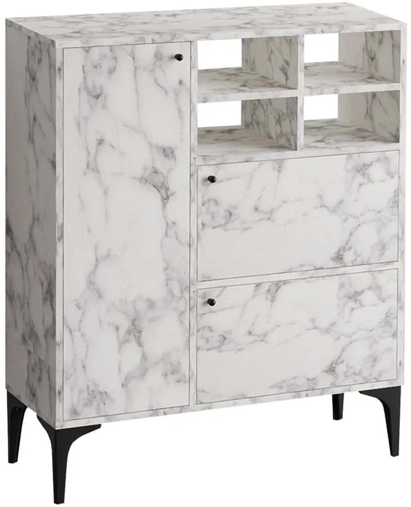 Μπουφές Ewa 793ELG1816 100x35x125cm Marble Effect White Μοριοσανίδα, Μελαμίνη