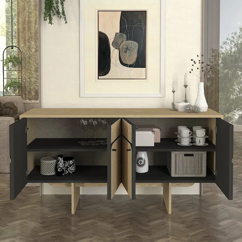 Μπουφές Lava Megapap χρώμα rota oak - ανθρακί 150x44,6x76εκ. - GP042-0294,1