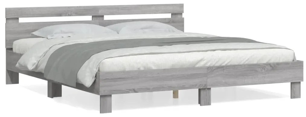 vidaXL Πλαίσιο Κρεβατιού με Κεφαλάρι Γκρι Sonoma 200x200εκ. Επεξ. Ξύλο