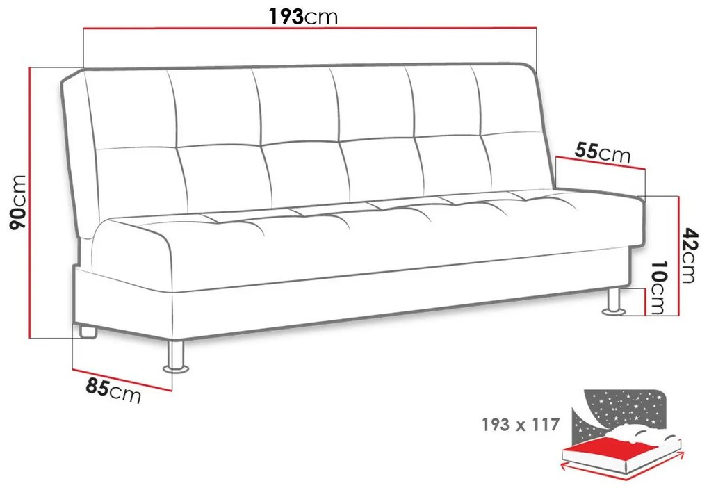 Καναπές κρεβάτι Columbus 210, Αριθμός θέσεων: 3, Αποθηκευτικός χώρος, Γκρι, 90x193x85cm, 51 kg, Πόδια: Πλαστική ύλη | Epipla1.gr