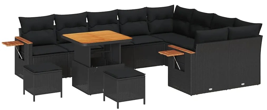 vidaXL Σετ Καναπέ Κήπου με μαξιλάρι 12 pcs Μαύρο 80 x 80 x 71 cm