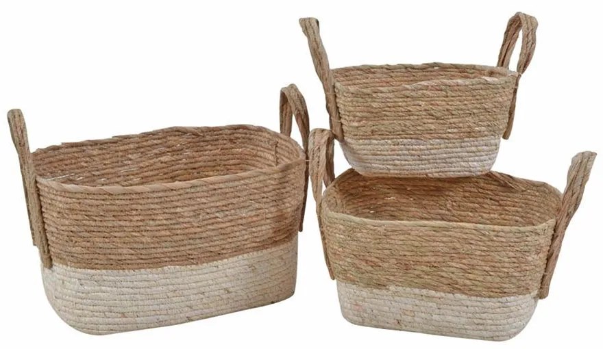 Καλάθια Ψάθινα 824298 (Σετ 3Τμχ) 24x24x21/29x24x16/38x27x30cm Beige-Brown Ankor Ψάθα