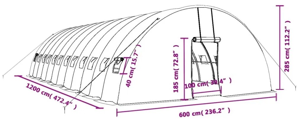 Θερμοκήπιο με Ατσάλινο Πλαίσιο Λευκό 72 μ² 12 x 6 x 2,85 μ. - Λευκό