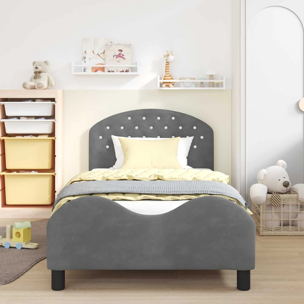 vidaXL Κρεβάτι Παιδικής Κρεβατοκάμαρας με Κεφαλάκι Σκούρο Γκρι Βελούδο