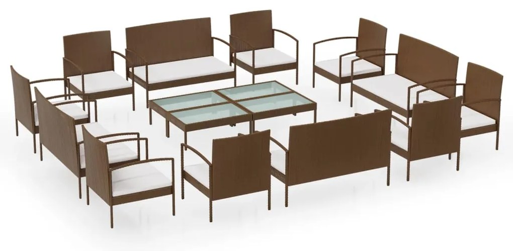 vidaXL Σαλόνι Κήπου Σετ 16 Τεμ. Καφέ από Συνθετικό Ρατάν με Μαξιλάρια