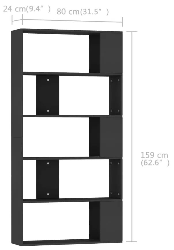 Βιβλιοθήκη/Διαχωριστικό Χώρου Μαύρο 80x24x159 εκ. Επεξ. Ξύλο - Μαύρο