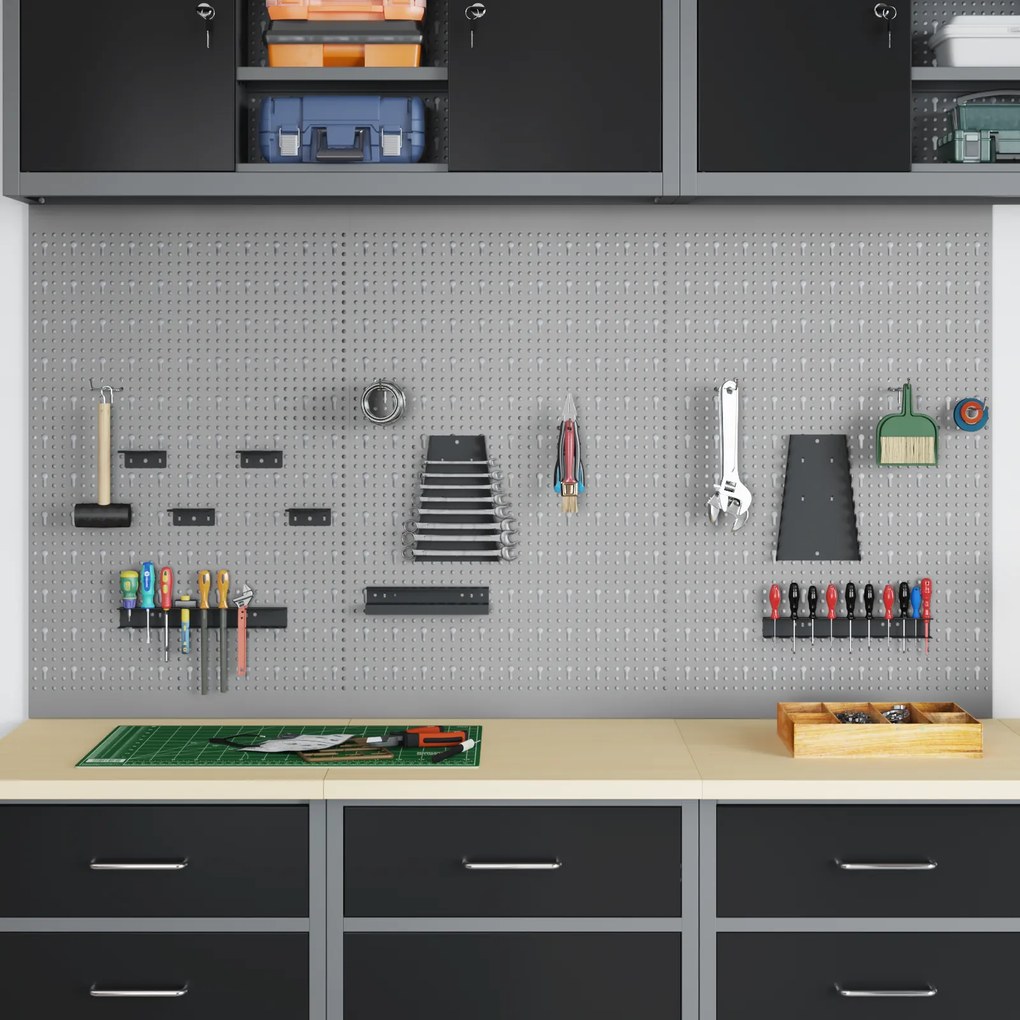 vidaXL Pegboards 3 τεμάχια με 15 αξεσουάρ Γκρι 50x80 εκ Ατσάλι