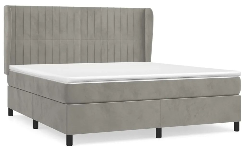 vidaXL Κρεβάτι Boxspring με Στρώμα Ανοιχτό Γκρι 160x200 εκ. Βελούδινο