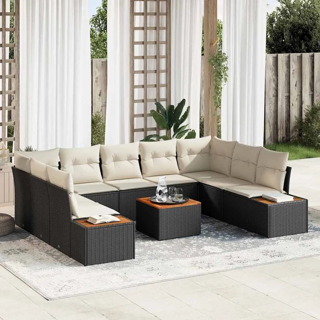vidaXL Σετ Καναπέ Κήπου 6 pcs Μαύρο και κρεμ 289 x 209 x 85 εκ