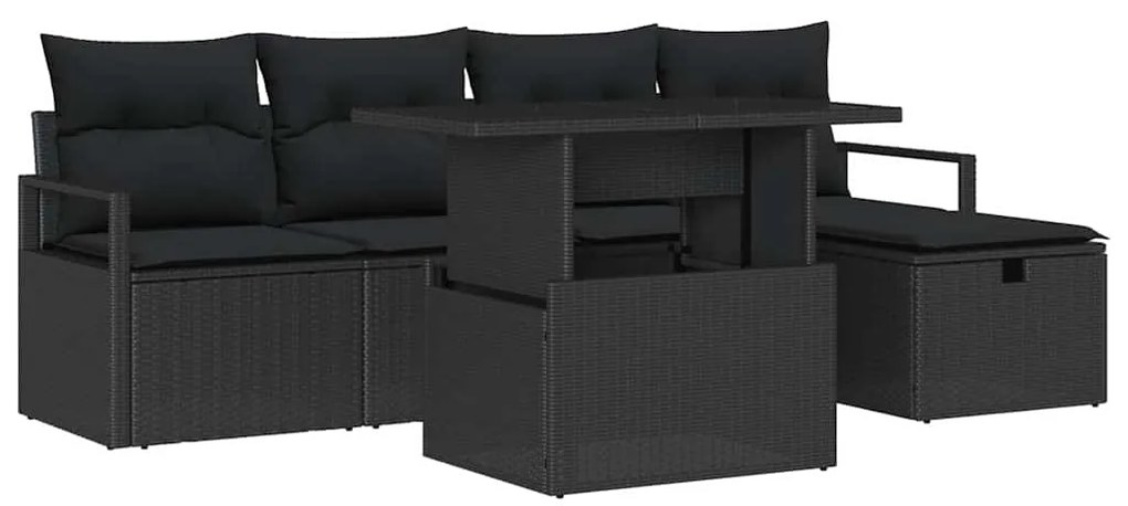 vidaXL Σετ Καναπέ Κήπου με μαξιλάρι 6 pcs Μαύρο Πολυ ράταν
