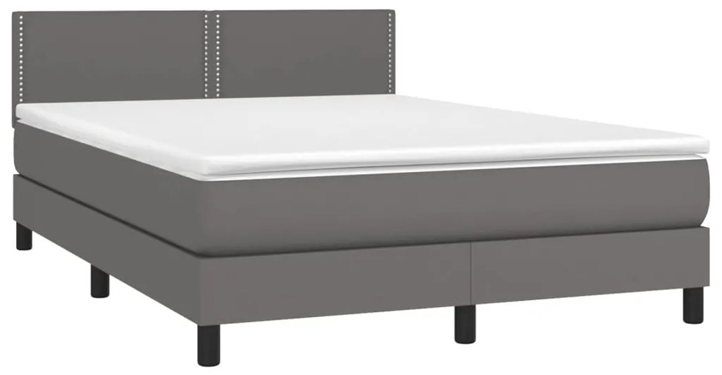 vidaXL Κρεβάτι Boxspring με Στρώμα & LED Γκρι 140x200 εκ. Συνθ. Δέρμα