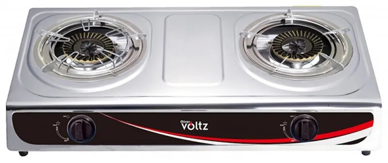 Διπλή εστία υγραερίου Oliver Voltz OV51454BD, 6.9 kWh, 30 mbar, Χωρίς προστασία, Χυτοσίδηρος καυστήρας, Inox