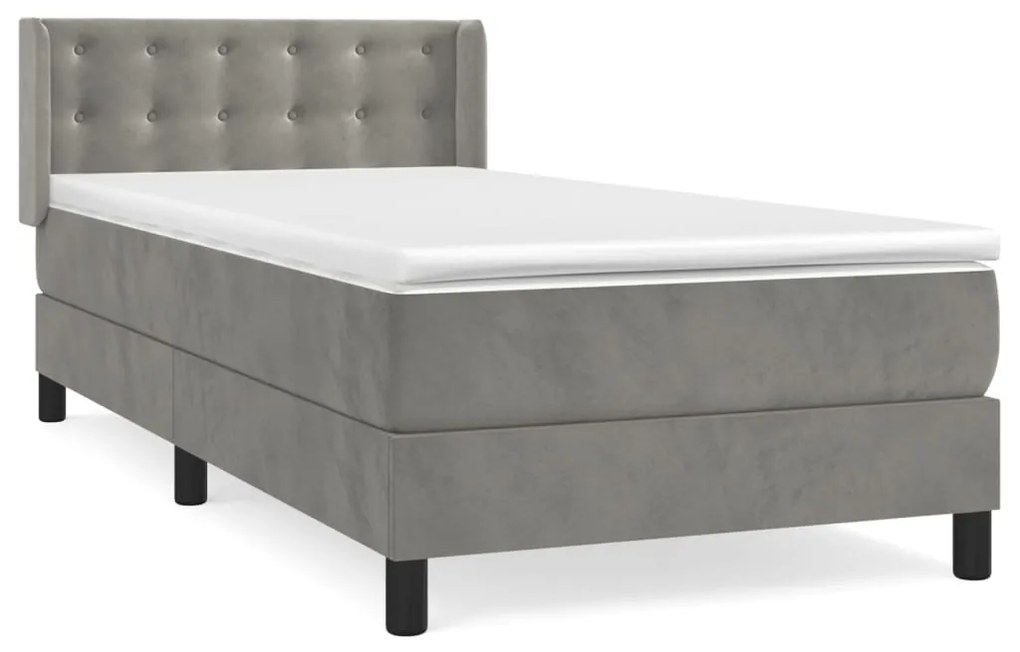 vidaXL Κρεβάτι Boxspring με Στρώμα Ανοιχτό Γκρι 90x200 εκ. Βελούδινο