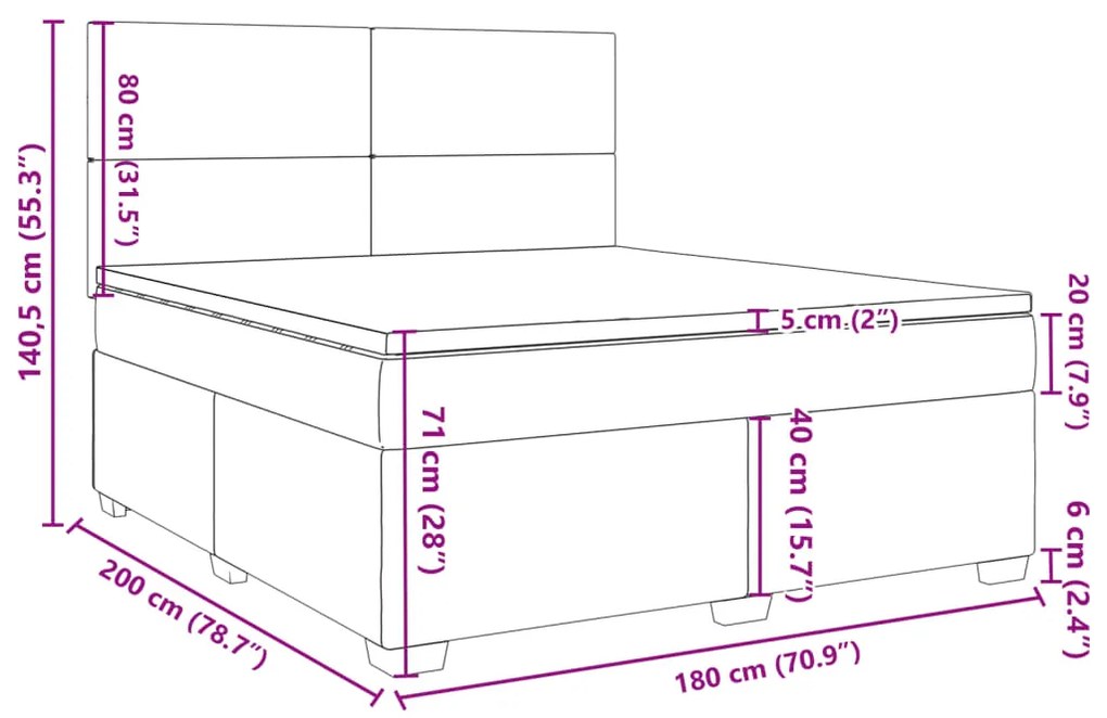 Κρεβάτι Boxspring με Στρώμα Μπλε 180x200 εκ. Υφασμάτινο - Μπλε