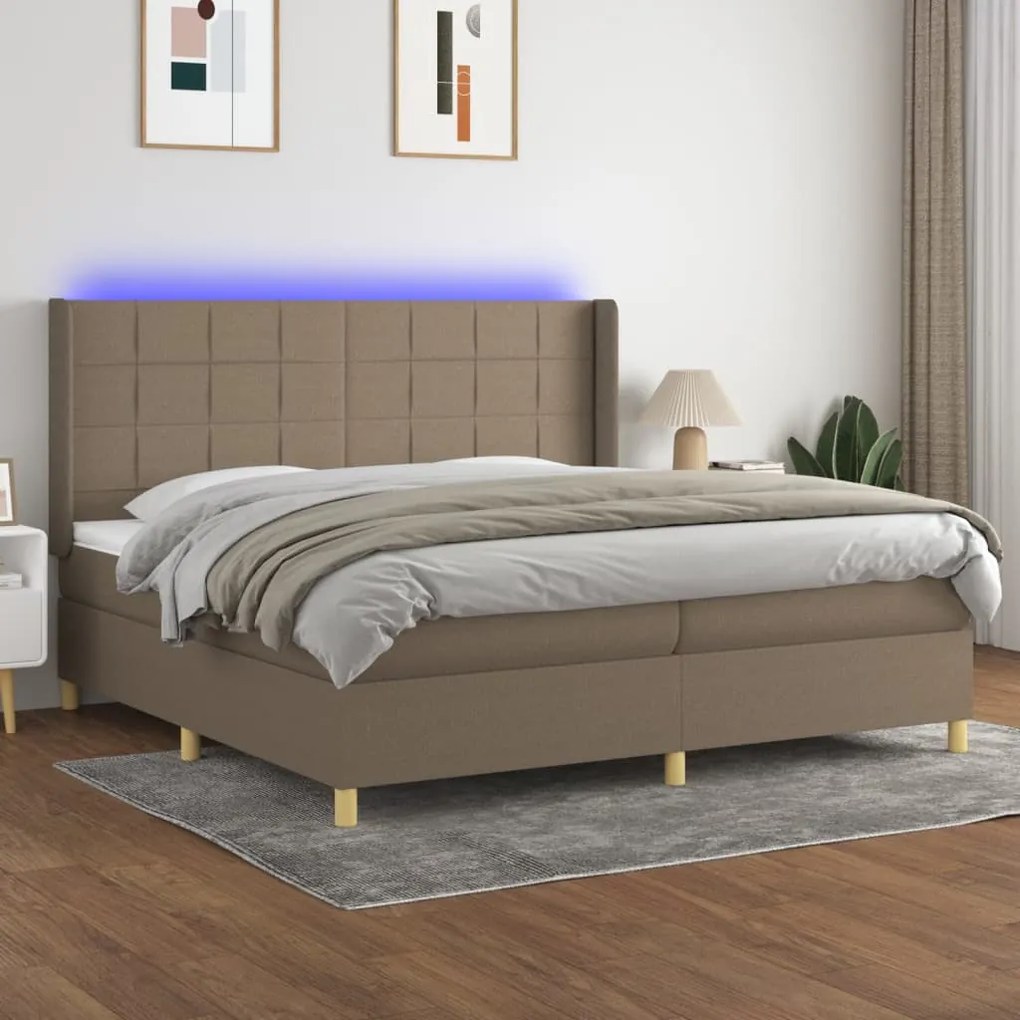 vidaXL Κρεβάτι Boxspring με Στρώμα & LED Taupe 200x200 εκ. Υφασμάτινο