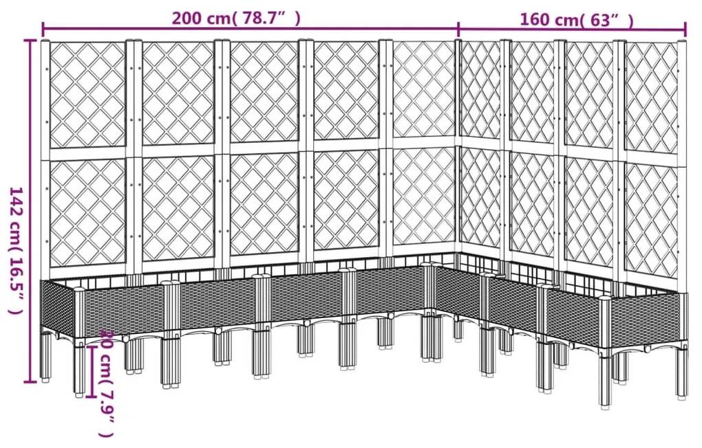 Ζαρντινιέρα Κήπου με Καφασωτό Λευκή 200x160x142 εκ. Πολυπροπ. - Λευκό