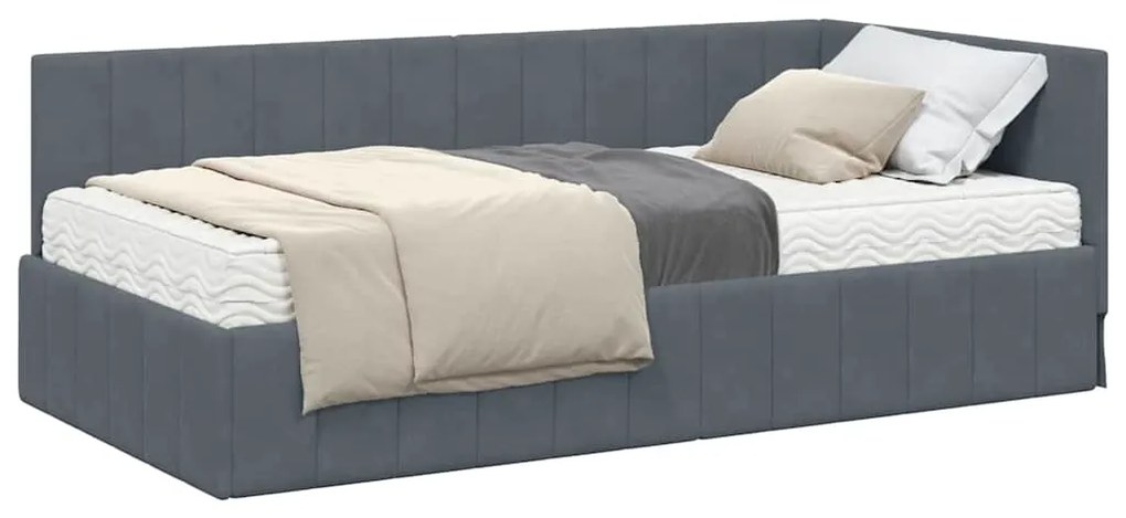 vidaXL Κρεβάτι Γωνίας με στρώμα Σκούρο γκρι 100 x 200 cm Βελούδο