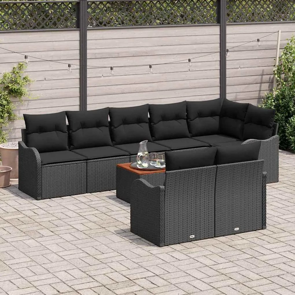 vidaXL Σετ Καναπέ Κήπου 9 pcs Μαύρο Πολυ ράταν