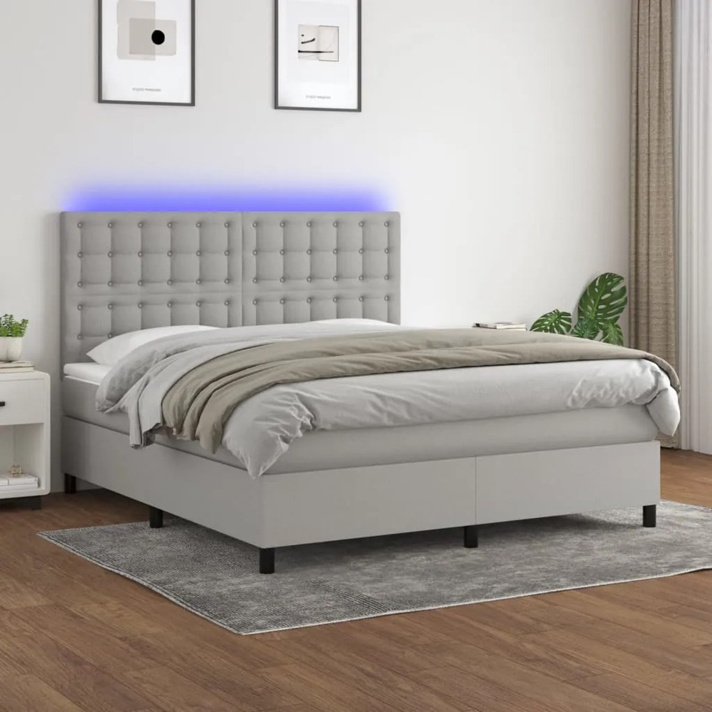 Κρεβάτι Boxspring με Στρώμα &amp; LED Αν.Γκρι 160x200εκ. Υφασμάτινο