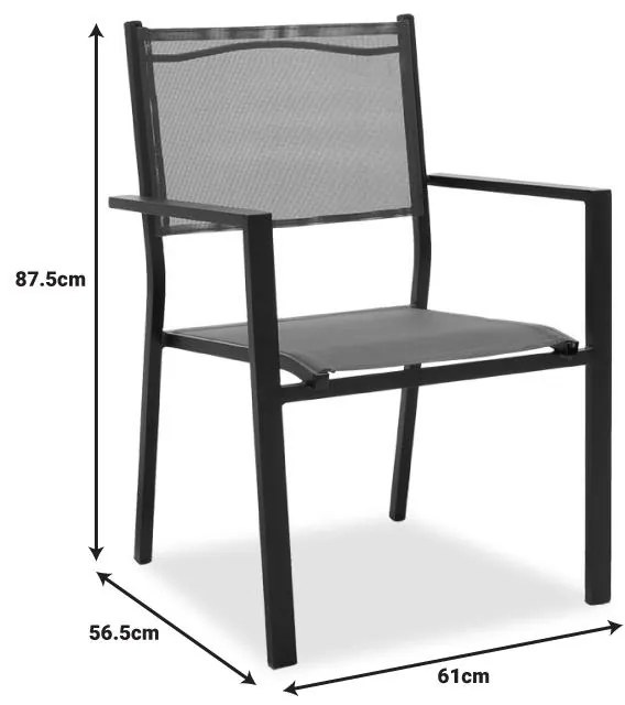 Πολυθρόνα Moly αλουμίνιο μαύρο textilene ανθρακί 61x87.5x56.5 εκ.