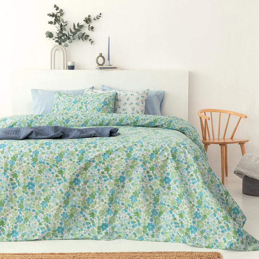 Σεντόνια Μονά (Σετ) Palamaiki Fashion FL6232 Πράσινο,Γαλάζιο ΧΩΡΙΣ ΛΑΣΤΙΧΟ 170x260