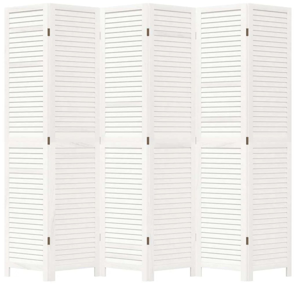vidaXL Διαχωριστικό Χώρου με 6 Πάνελ Λευκό από Μασίφ Ξύλο Παυλώνιας