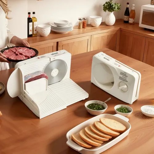 VEVOR Meat Slicer, 180W Electric Deli Slicer Machine with 170 mm Sharp Blade, Home Meat-Slicer with 60-90 RPM Slicing Speed, 0-15 mm Adjustable Thickness, for Frozen Meat, Ham, Baguett & Prime Steak