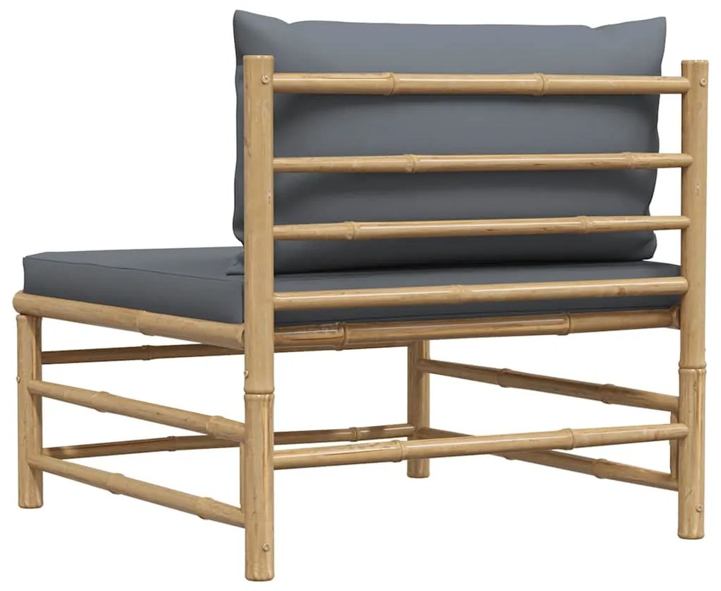 vidaXL Καναπές Κήπου Μεσαίος από Μπαμπού με Σκούρα Γκρι Μαξιλάρια