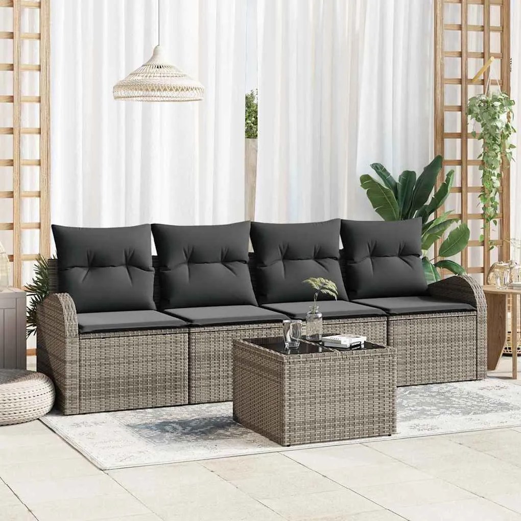 vidaXL Σετ Καναπέ Κήπου 5 pcs Γκρι 55 x 55 x 37 εκ Πολυ ράταν