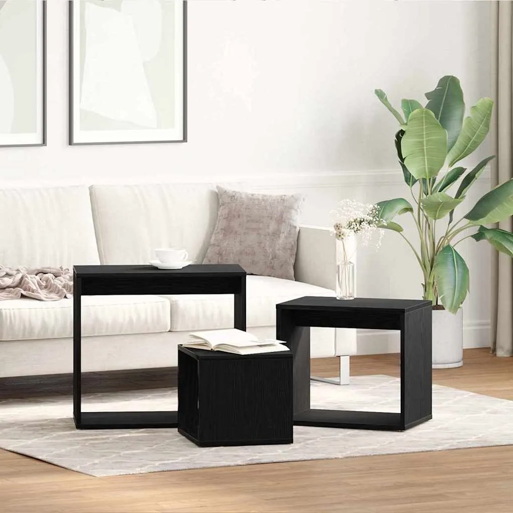 vidaXL Τραπέζι Σαλονιού με Στηρίγματα 3 pcs Μαύρη Οξυά 55 x 30 x 50 εκ