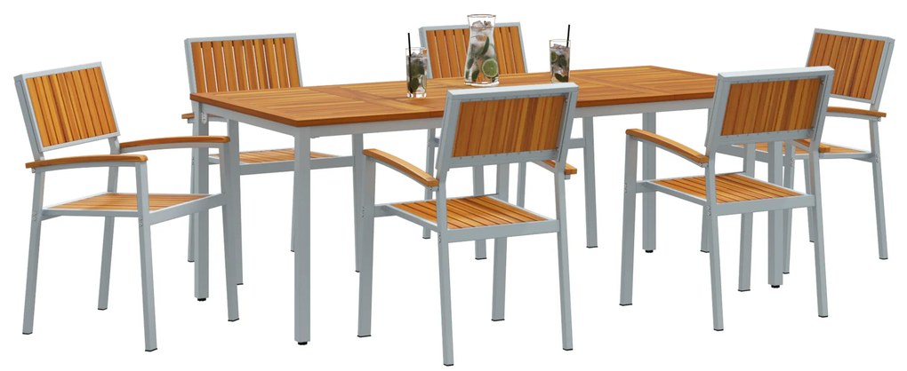 vidaXL Σέτ φαγητού για κήπο 7 pcs Γκρι και καφέ 200 x 90 x 75 cm