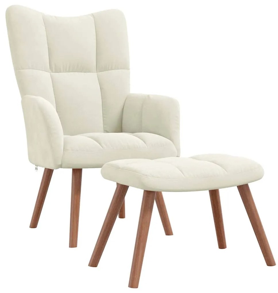 vidaXL Πολυθρόνα Relax Λευκό Κρεμ Βελούδινη με Σκαμπό