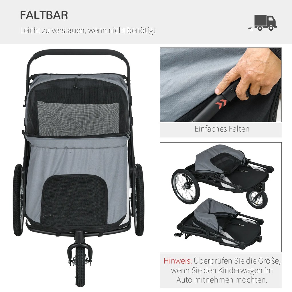 PawHut Καρότσι σκύλου, αναδιπλούμενο, ανακλινόμενο, μαξιλάρι ύπνου, ατσάλινο πλαίσιο, Γκρι/Μαύρο