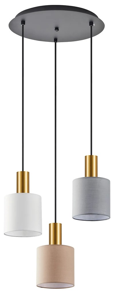 SE21-GM-4-3BL-SH123 ADEPT FLEX Gold Matt Pendant White, Grey, Brown Fabric Shade+