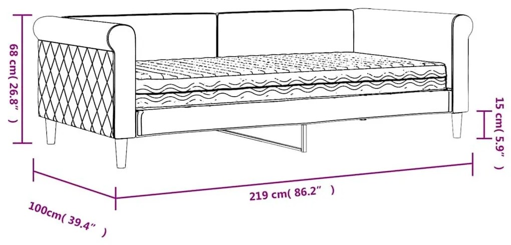 Κρεβάτι ημέρας με στρώμα σκούρο γκρι 90x190 cm Βελούδο - Γκρι