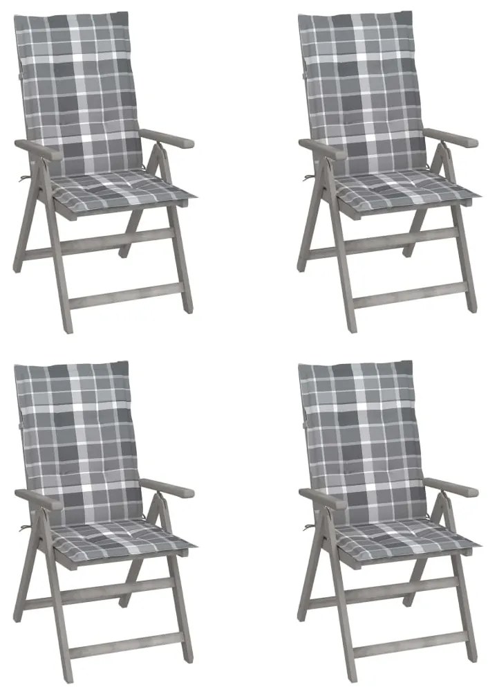 3065391 vidaXL Καρέκλες Κήπου Ανακλινόμενες 4 τεμ. Ξύλο Ακακίας με Μαξιλάρια Γκρι, 1 Τεμάχιο