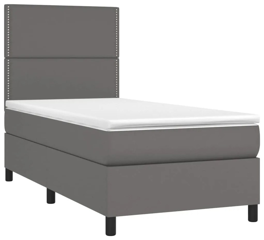 Κρεβάτι Boxspring με Στρώμα &amp; LED Γκρι 100x200 εκ. Συνθ. Δέρμα - Γκρι